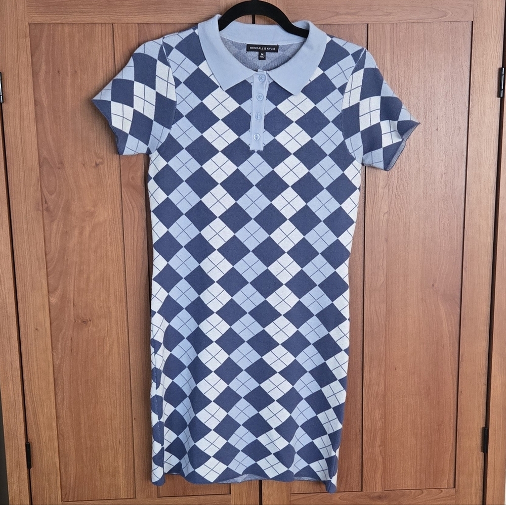Kendall & Kylie Blue and White Argyle Mini Dress